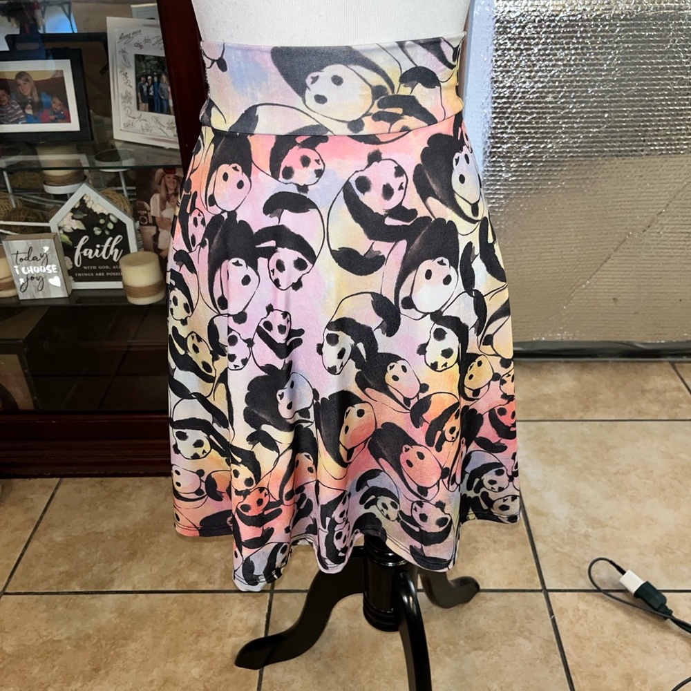 LuLaRoe Pink and Black Panda Midi Skirt Cocktail